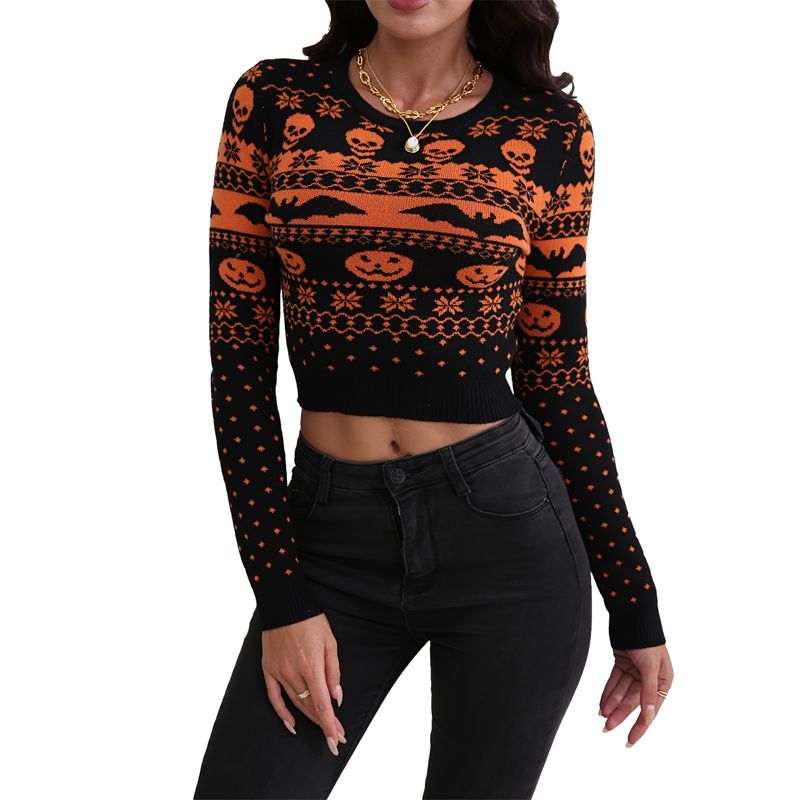 Halloween bare midriff tops strik sweater kvinder