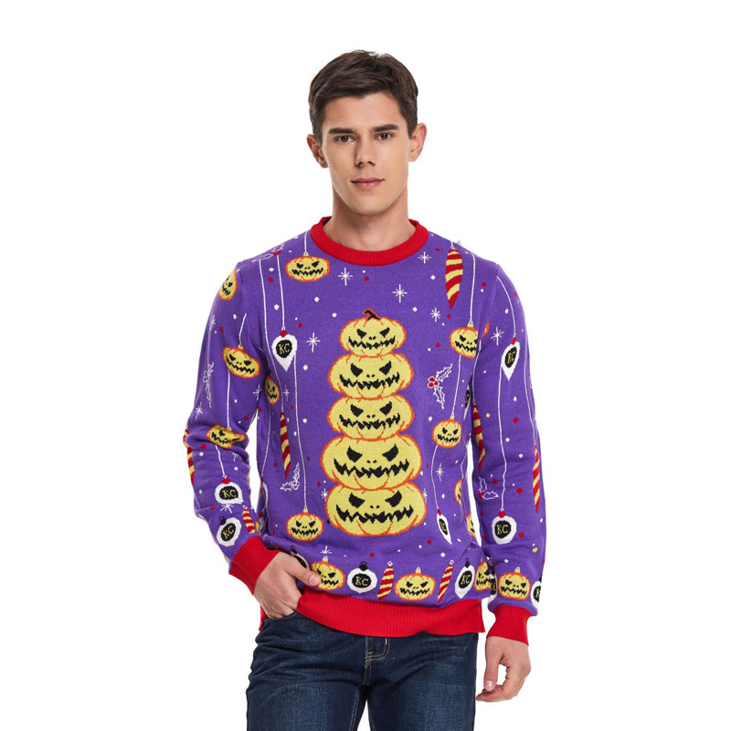 Halloween græskar rund hals herre sweater