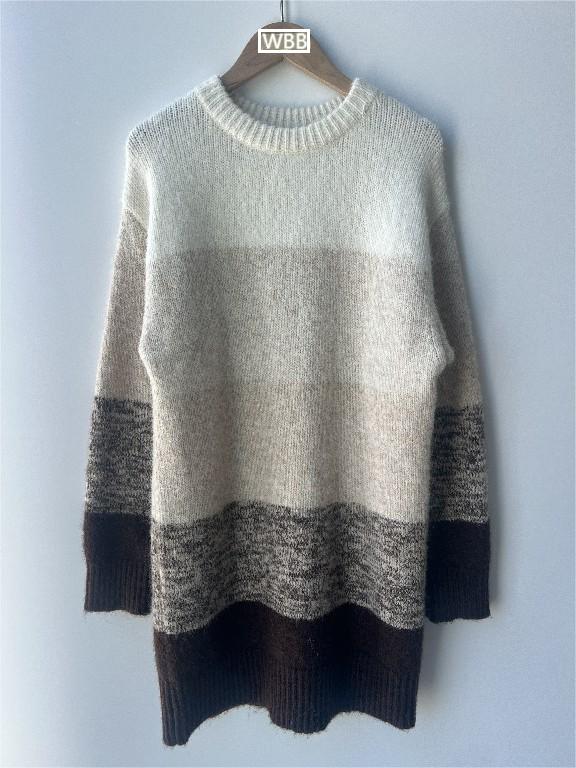 Lang bomuldsstribet pullover strik sweater kvinder