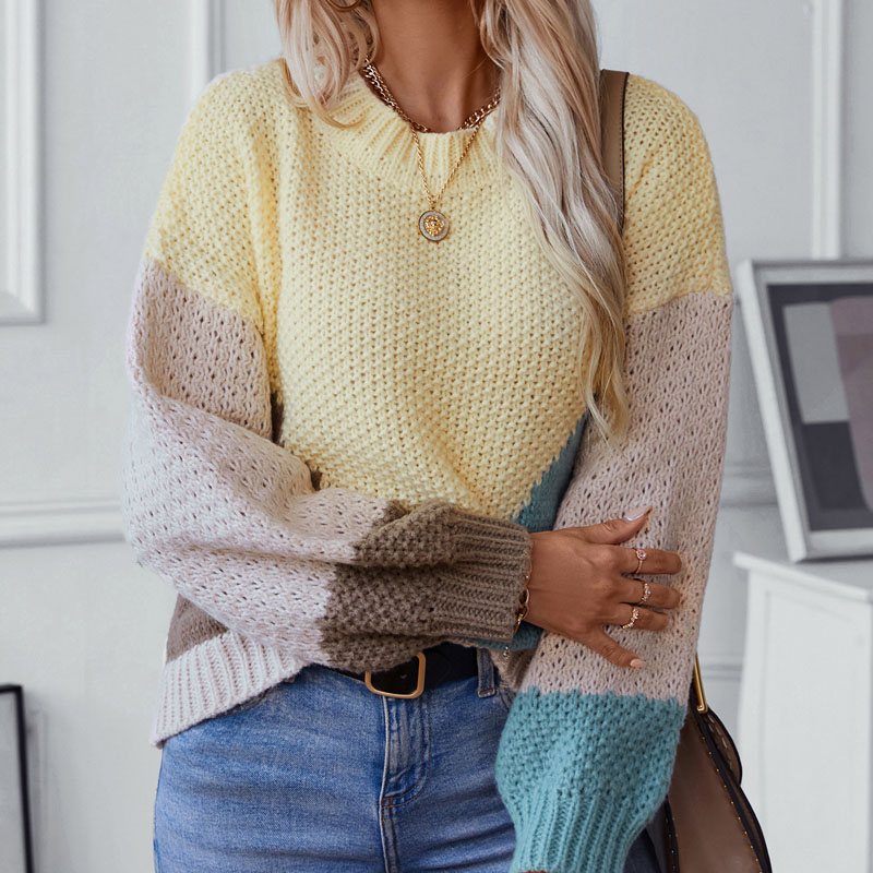 Kvinder crewneck pullover farveblok sweater