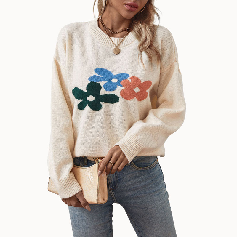 Kvinder blomster jacquard pullover strik sweater